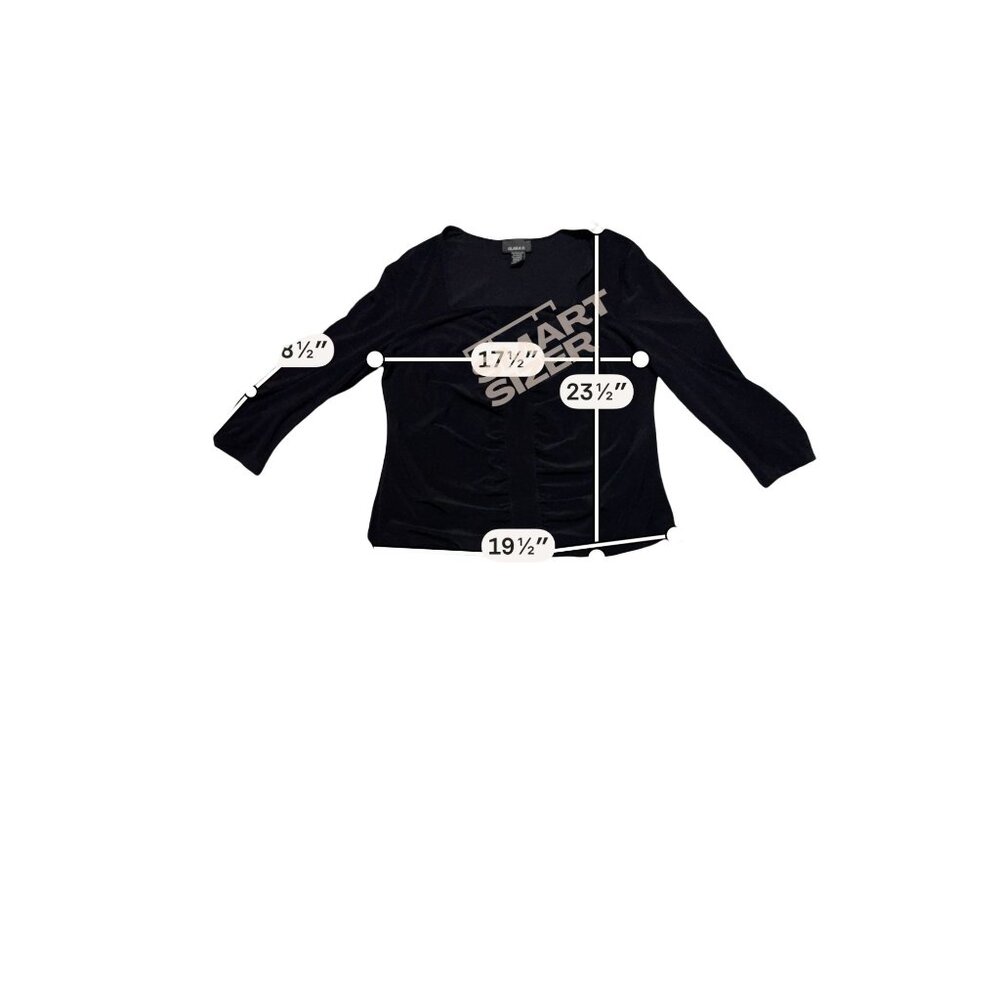 Black 3/4 Sleeve Top With Ruched Front & Scoop Neckline Womens Size L